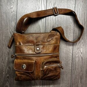Roots Canada Village Bag Brown Tribe Leather Crossbody Messenger Bag Vintage